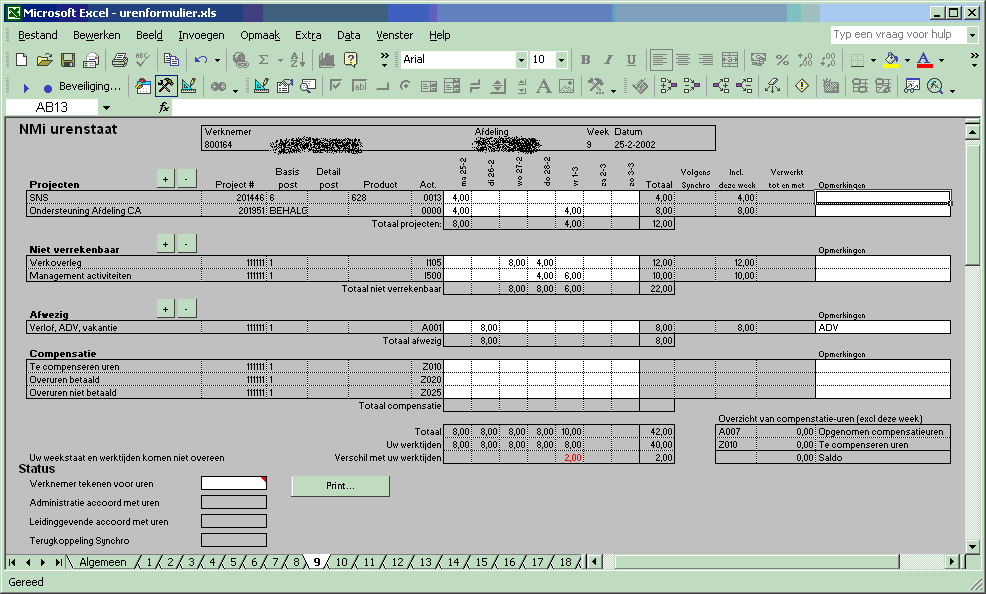 Screenshot NMi Urenformulier