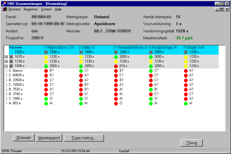 Screenshot TNO Geurmeetwagen software